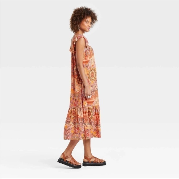 Knox Rose Yellow Paisley Flutter Short Sleeve Midi Dress - Picture 2 of 12